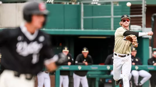 Tate Samuelson throws out a CSUN runner.