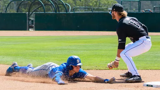 Tate Samuelson tags out a UCSB runner.