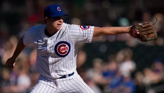 Erich Uelmen pitches for Chicago Cubs.