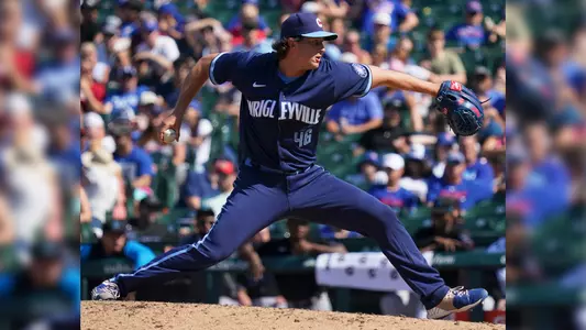 Erich Uelmen pitches for Chicago Cubs.