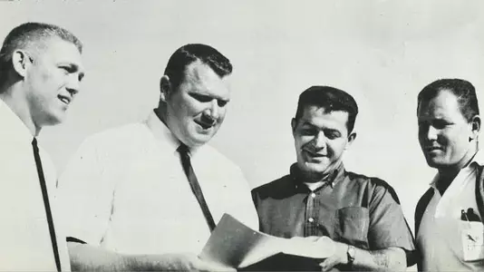 Hancock College football coaching staff in 1962.