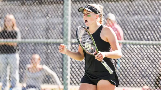 Kennedy Buntrock celebrates point, CSUN, 021823