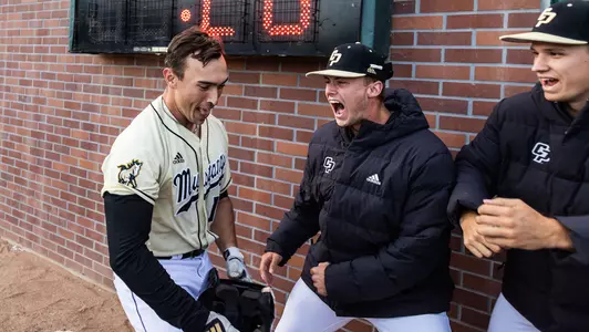 Collin Villegas celebrates 13th home run of season.