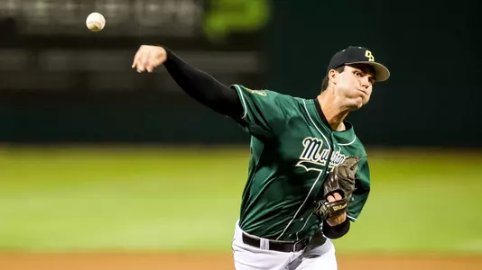 Bryce Warrecker throws a pitch as Cal Poly's Friday night starter.
