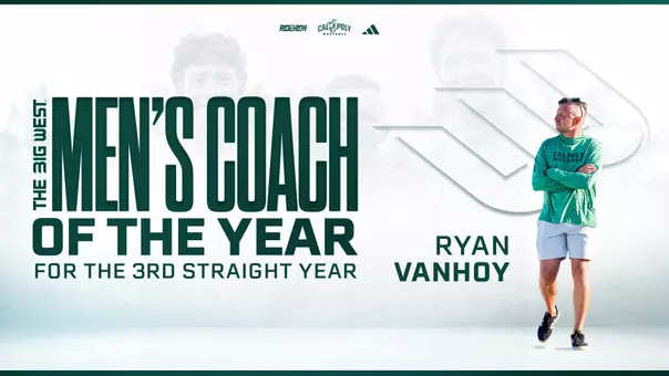 Ryan Vanhoy 2026 Big West Men's Track Coach of the Year Web Graphic