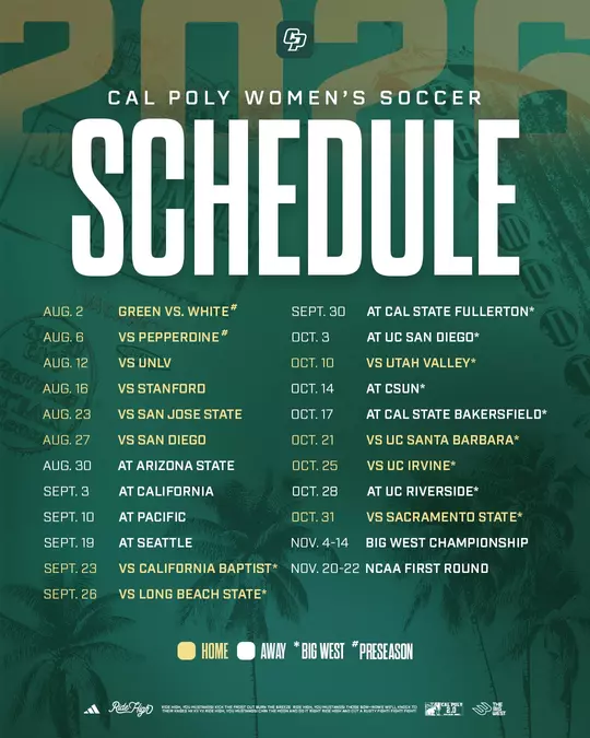 2026 Cal Poly Women's Soccer Schedule Graphic