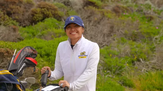 Elana McCrew follows through on a shot taken during the 2024 UC Santa Cruz Invitational in Pacific Grove, CA