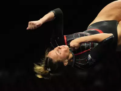 Apr 4, 2025; Tuscaloosa, AL, USA; Southeast Missiour gymanst Taylor Ingle competes on the floor at Coleman Coliseum during the NCAA Tuscaloosa Gymanstics Regional. Mandatory Credit: Gary Cosby Jr.-Tuscaloosa News