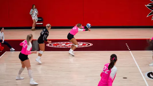 Lucy Arndt passes a serve to the setter to start an attack