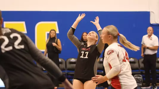 Megan Holder reading the ball to set up her attack