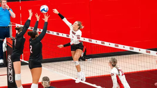 Lucy Arndt punishes the ball looking for a kill