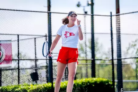 Maja Bajorek happy after winning a point in her match