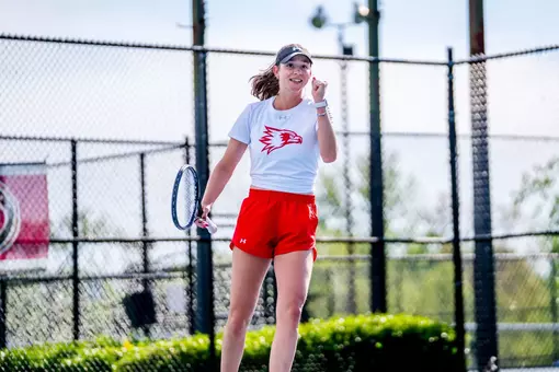 Maja Bajorek happy after winning a point in her match