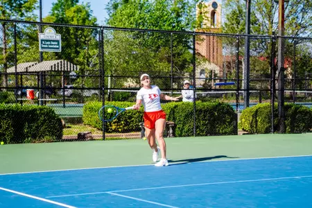 Mia Mayerova hitting a forehand on day 2 of the OVC Championships