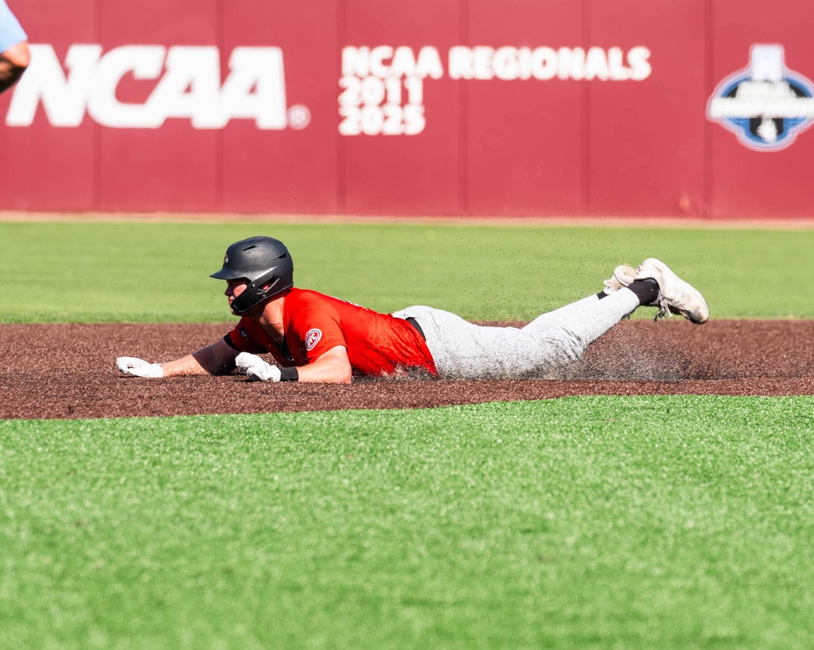 Baseball Wins Game Two Against Little Rock, Cal Sullivan slides into 2nd base