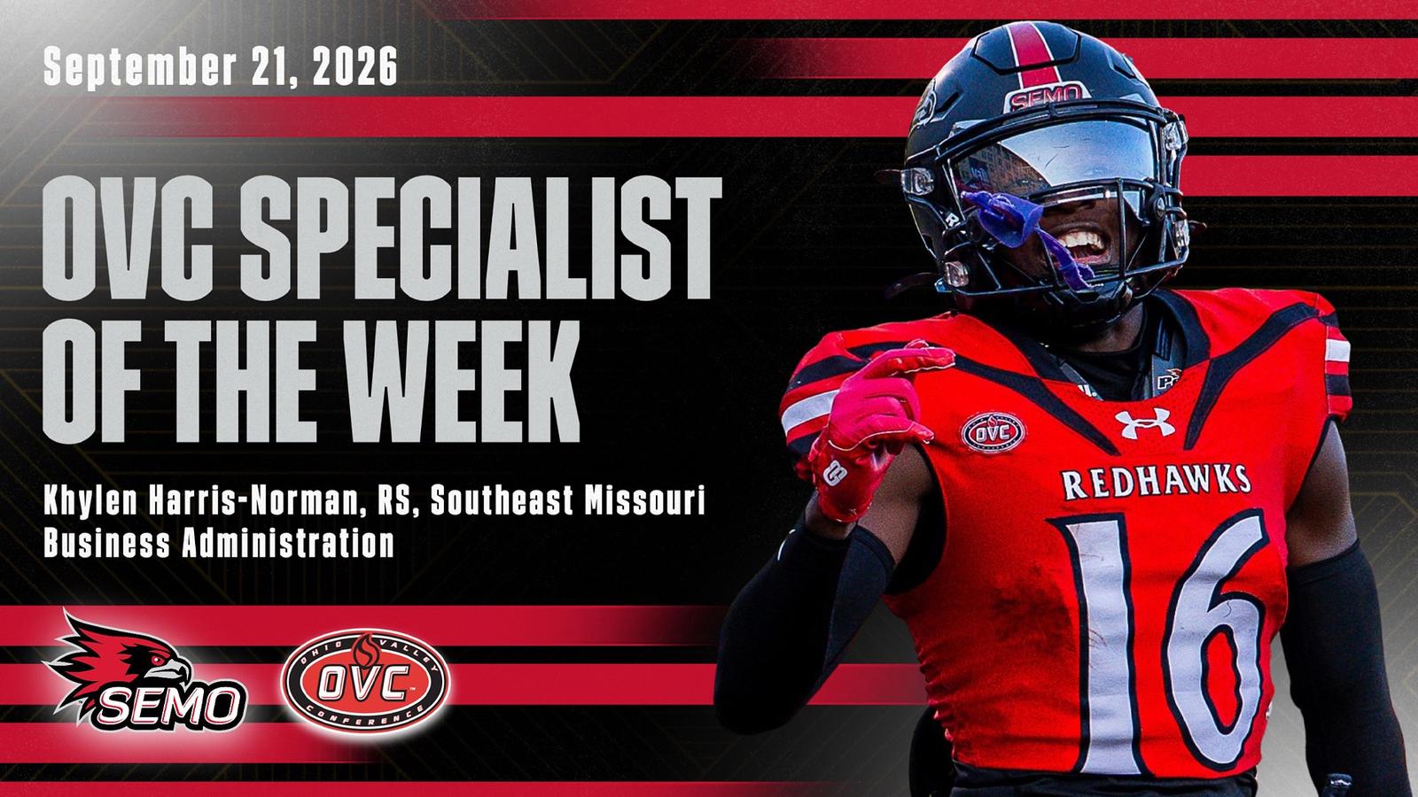 Southeast Missouri State football: Harris-Norman Claims OVC Specialist of the Week Honors