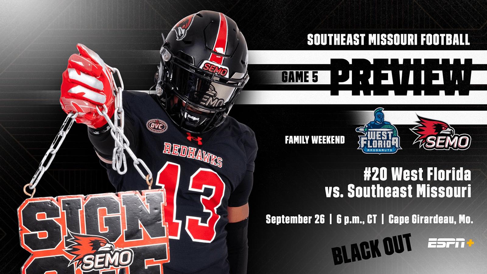 Southeast Missouri State football: Redhawks Host #20 West Florida During Family Weekend Saturday