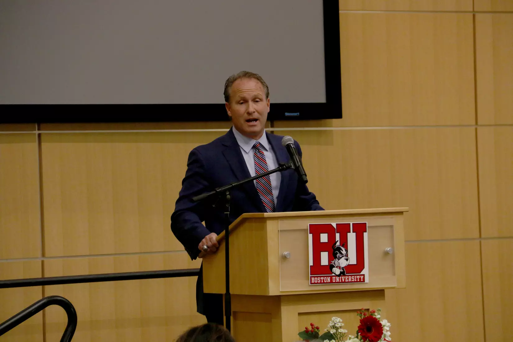 Director of Athletics Drew Marrochello addresses the crowd.