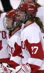 Lauren Cherewyk (l) and Tara Watchorn earned weekly honors from Hockey East.