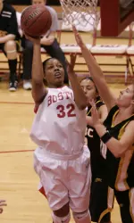 Senior Jesyka Burks-Wiley posted 19 points and grabbed eight rebounds at Iowa on Saturday afternoon.