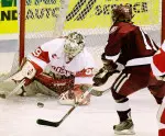 Junior Allyse Wilcox made 34 saves in the Beanpot championship. (Photo by Dominick Reuter)