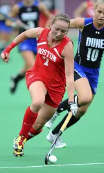Senior Nikki Lloyd dribbles past the Duke defense. (Photo by Steve McLaughlin)