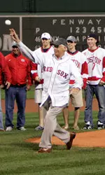 Head coach Jack Parker threw out the first pitch at Sunday's game.