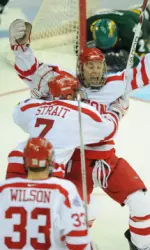 Higgins assisted on the game-tying goal with 17.4 seconds left in regulation in the national title game.