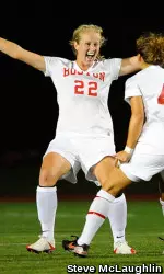 Emma Clark celebrates with Brittany Heist after scoring her first collegiate goal