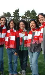 The senior members of BU's first-ever women's soccer team.