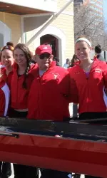 Elliot Driben with the women's lightweight varsity eight crew