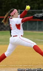 Freshman Lauren Hynes held UMBC to nine hits and one run in a combined 11.2 innings of work this weekend.
