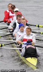 The varsity eight boat defeated both Columbia and Syracuse in the same race for the second time in three years.
