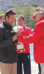 Due to the varsity eight boat's effort, Wisconsin handed over the Jablonic Cup over to BU (pictured - head coach Tom Bohrer) for the first time since 2005.