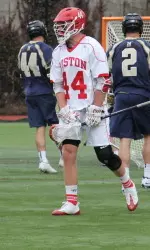 Redshirt freshman Sam Tenney celebrates one of his three goals against Navy last Saturday.