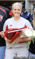 Going 1-of-3, senior Brittany Clendenny ranks eighth all-time at BU with 185 career hits.