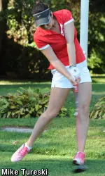 Junior Adela Cejnarova is a four-time Patriot League Golfer of the Month.