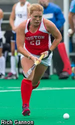 Ally Hammel was honored for her first-half hat trick at Holy Cross.