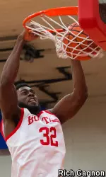 Senior Justin Alston posted a season-high 10 rebounds at Binghamton with eight points.