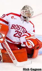 Junior Matt O'Connor will try to lead the Terriers to a Frozen Four berth on Saturday.