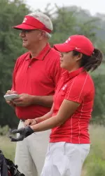 Head coach Bruce Chalas and sophomore Phyllis Tang.
