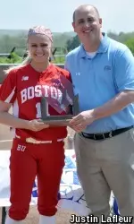 After receiving her PL Pitcher of the Year Award, senior Melanie Russell held Army to seven hits.