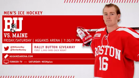 Graphic for Weekend Series with Maine. Max Willman posed shot.