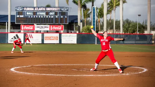 Ali Dubois pitching with Terrier defense at FAU
