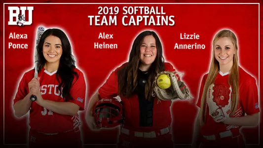 2019 Softball Team captains featuring from left to right - Alexa Ponce, Alex Heinen and Lizzie Annerino