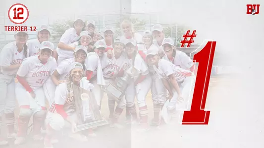 Terrier 12 Graphic: Number 1 - Softball's Historic Season. It's a photo of the softball team celebrating the 2018 Patriot League championship.
