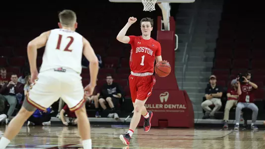 Garrett Pascoe brings the ball up the court at Elon.
