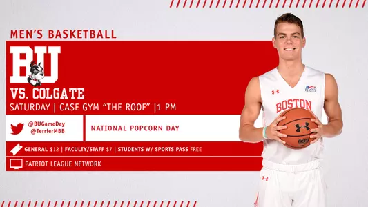 Boston University Men's Basketball will host Colgate on Saturday, Jan. 19, at 1 p.m. Fans will receive free popcorn as part of National Popcorn Day.