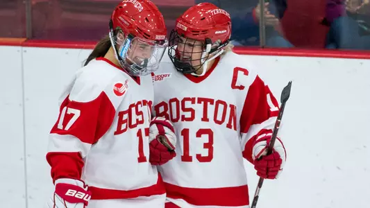 Natasza Tarnowski and Breanna Scarpaci celebrate a goal