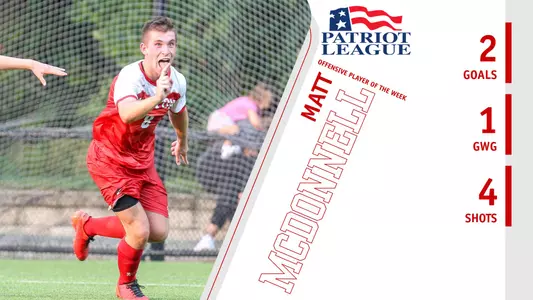Matt McDonnell was named the Patriot League Offensive Player of the Week after tallying two goals off four shots in 2-1 win at American.